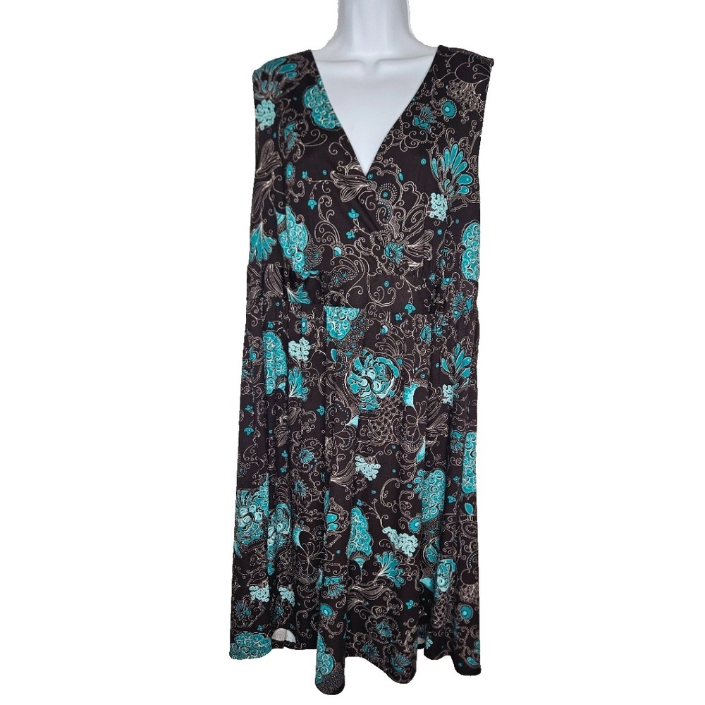 NY Collection Woman XL Turquoise Paisley Midi Dress Boho Artsy Retro